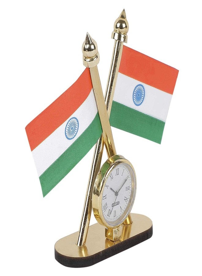 RHT Indian Cross Flag with Clock for Car Dashboard Flag and Office Table - Image 2